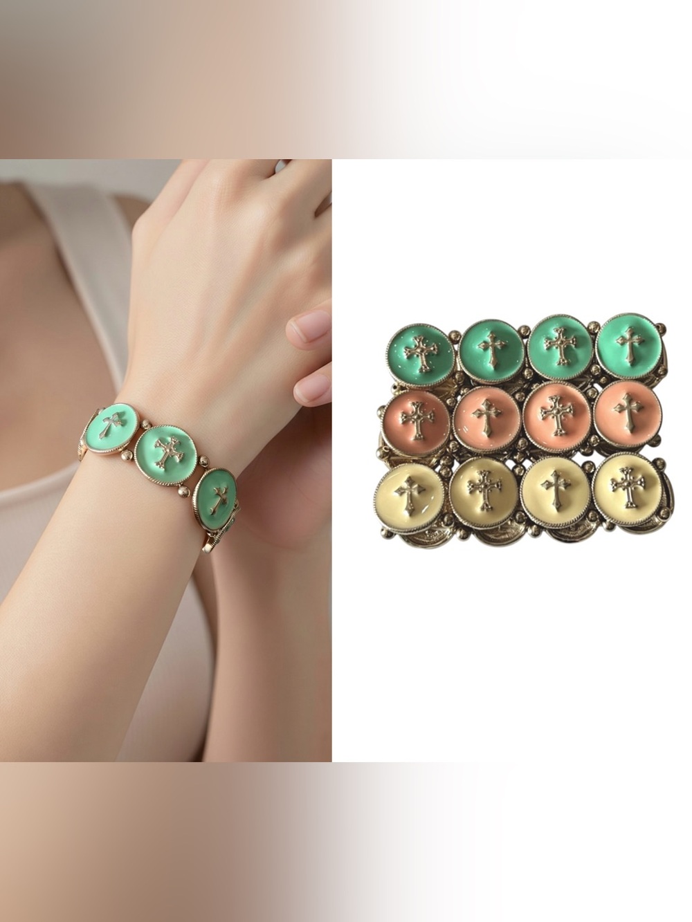Cross Stretch Bracelet Choose Color Yellow Green or Coral Gift Idea NWT New